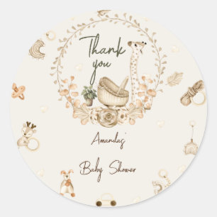 Sticker Rond Safari Boho Baby shower animal Merci