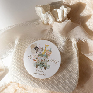 Sticker Rond Safari Camion Animaux de la Jungle Baby Shower Boh