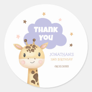 Sticker Rond Safari d'animaux de girafe mignon Anniversaire des