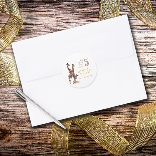 Sticker Rond Safari d'anniversaire de Giraffe