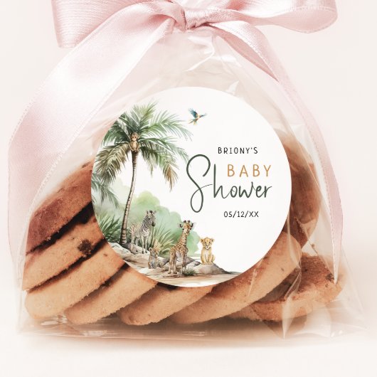 Sticker Rond Safari dans la Jungle Fête de Naissance de Bébé