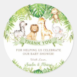 Sticker Rond Safari Jungle Animaux Baby shower Boy Green Forest