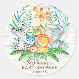 Sticker Rond Safari Jungle Animaux Baby shower Favoriser Sticke