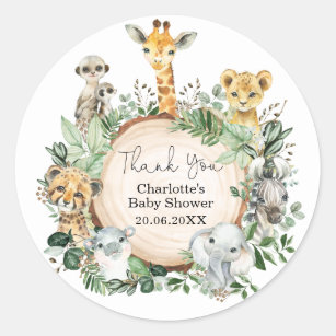 Sticker Rond Safari Jungle Animaux sauvages Baby shower de verd