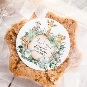 Sticker Rond Safari Jungle Animaux sauvages Baby shower verdoya