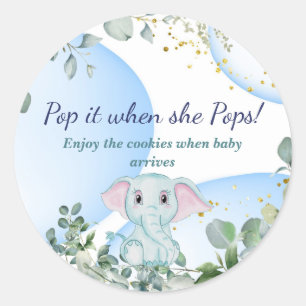 Sticker Rond Safari Jungle Cute Elephant Eucalyptus Blue Baby