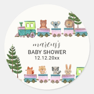 Sticker Rond Safari Sauvage Fantaisiste Train Choo Choo Baby Sh