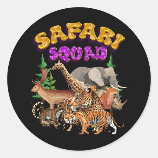 Sticker Rond Safari Squad Animaux Zoo Amateurs Wilflife Jungle (Devant)