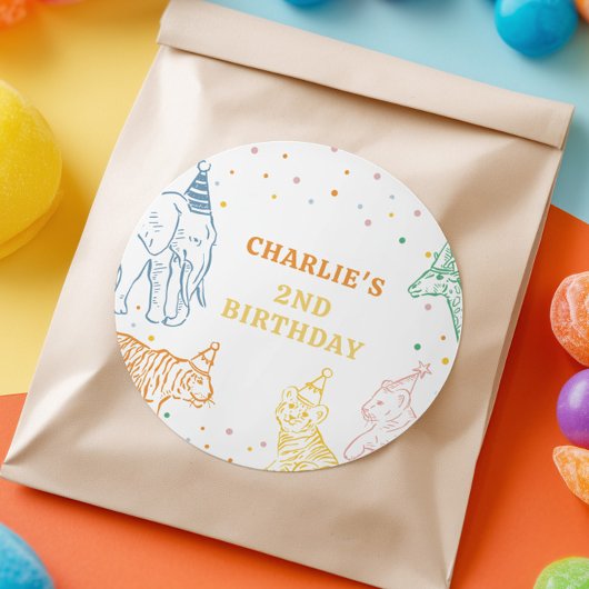 Sticker Rond Safari Wild Animals 2nd Birthday