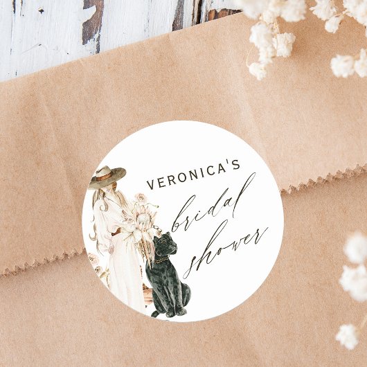 Sticker Rond Safari Wild Leopard Boho Lady Fête des mariées