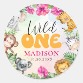 Sticker Rond Safari Wild One 1st Girl Birthday (Devant)