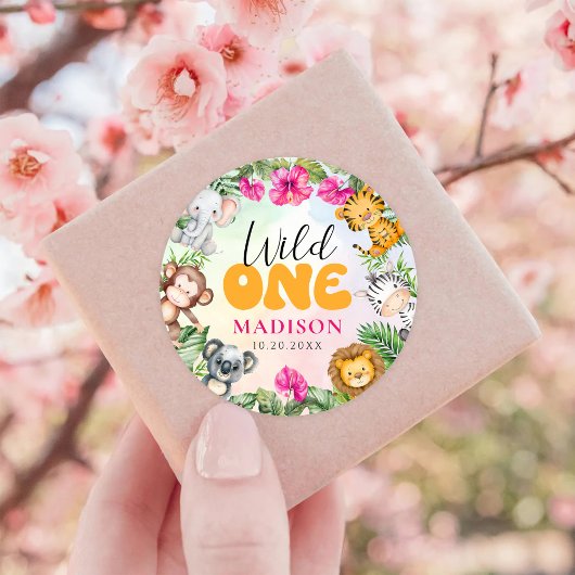 Sticker Rond Safari Wild One 1st Girl Birthday