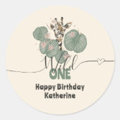 Sticker Rond Safari Wild One Giraffe Animal Anniversaire (Devant)