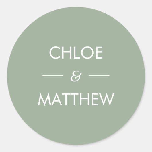 Sticker Rond Sage Chic minimal | Personnalisé Mariage (Devant)