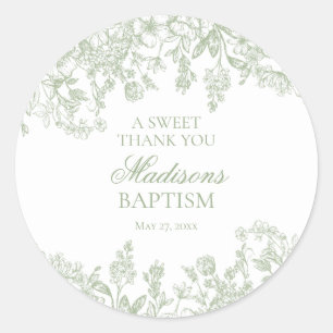 Sticker Rond Sage Chinoiserie Floral Vintage Baptême Cercle