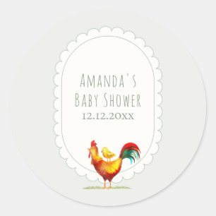 Sticker Rond Sage Cottagecore Coq Fête de Naissance de Bébé