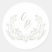 Sticker Rond Sage Croché Vintage Flourish Mariage Monogramme (Devant)