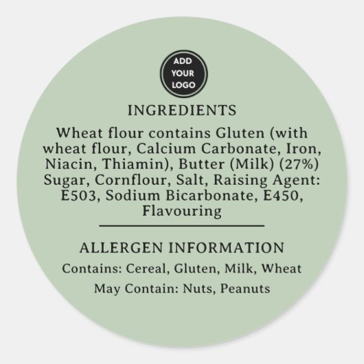 Sticker Rond Sage CUSTOM Green Allergy Alert Boulangerie Stick (Devant)