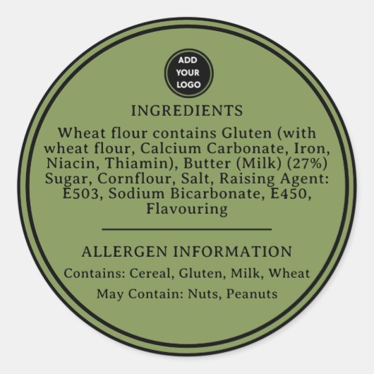 Sticker Rond Sage CUSTOM Green Allergy Alert Boulangerie Stick (Devant)