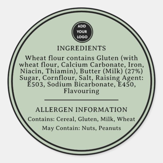 Sticker Rond Sage CUSTOM Green Allergy Alert Boulangerie Stick (Devant)