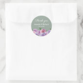 Sticker Rond Sage Dusty rose violet Mariage Floral Merci (Sac)