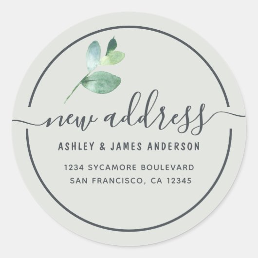 Sticker Rond Sage Eucalyptus New Address Round Label (Devant)