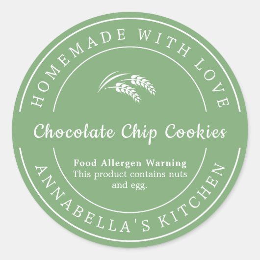 Sticker Rond Sage fait maison avec Amour Aliments Allergen Aver (Devant)
