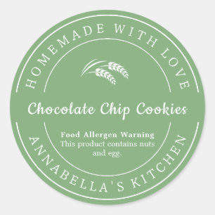 Sticker Rond Sage Faite Maison avec Amour Alerte d'Allergène Al