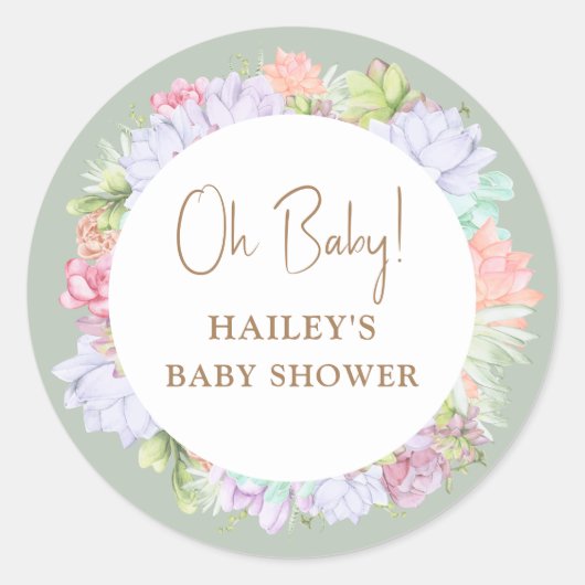 Sticker Rond Sage Green Boho Cactus Désert Oh Baby shower (Devant)
