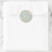 Sticker Rond Sage Green Boho Floral Élégant Mariage Monogramme (Sac)