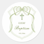 Sticker Rond Sage Green Bow Crest Baptême (Devant)