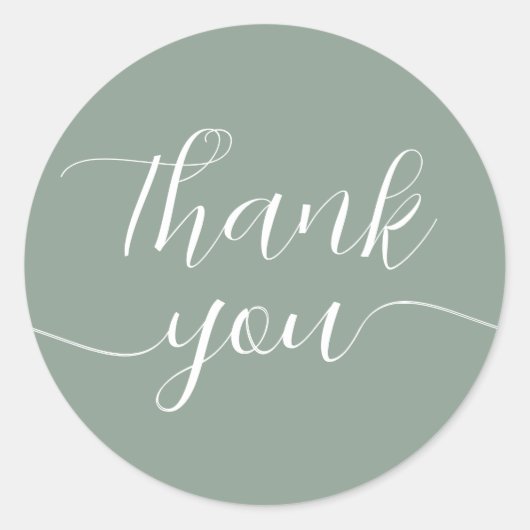 Sticker Rond Sage Green Calligraphie Merci élégant (Devant)