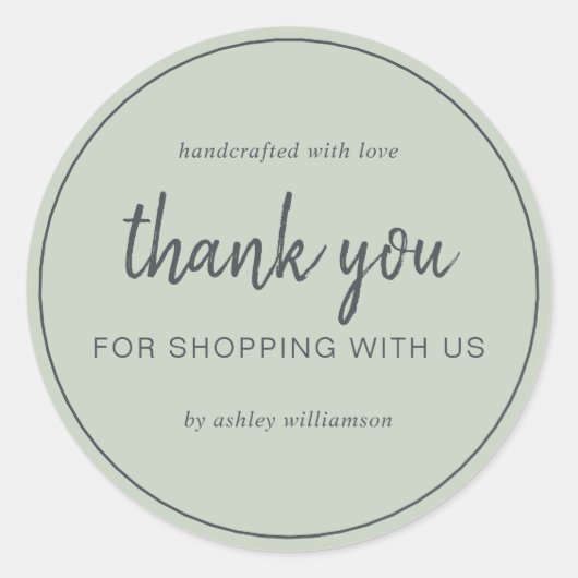 Sticker Rond Sage Green Chic Script Thank You For Shopping (Devant)