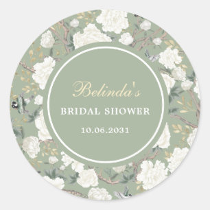 Sticker Rond Sage Green Chinoiserie Fête des mariées florale