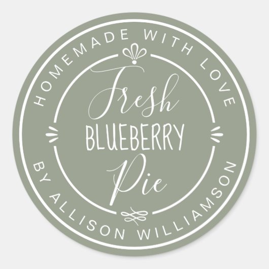 Sticker Rond Sage Green Classic Homemade Blueberry Pie (Devant)
