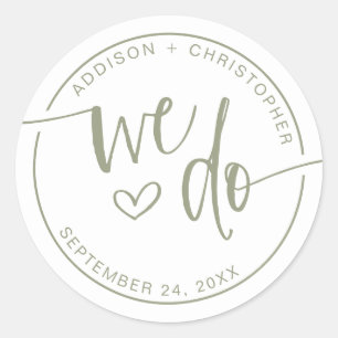 Sticker Rond Sage Green Cream Nous faisons Mariage Enveloppe Se