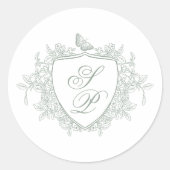 Sticker Rond Sage green crest monogram wedding (Devant)