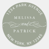 Sticker Rond Sage Green Elegant Wedding Adresse de retour (Devant)