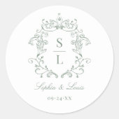 Sticker Rond Sage Green Élégante Cimetière baroque Mariage Mono (Devant)