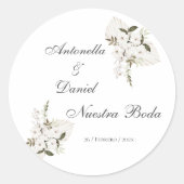 Sticker Rond Sage Green Floral faire-part de mariage en espagno (Devant)