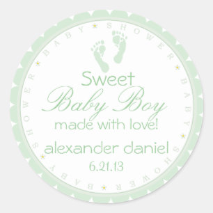 Sticker Rond Sage Green Footprints Baby Boy Douche