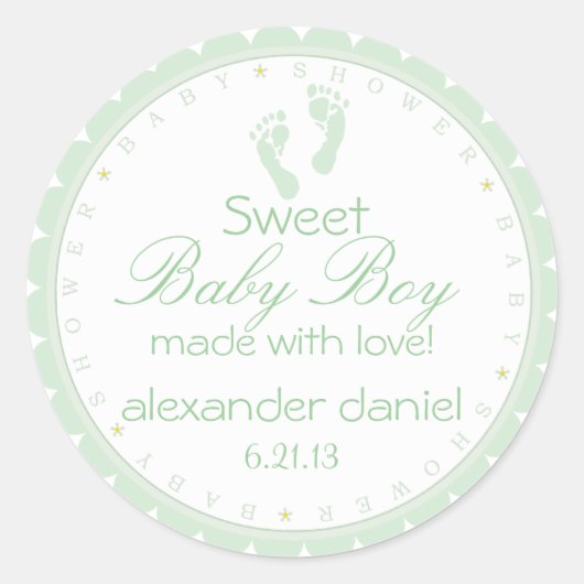 Sticker Rond Sage Green Footprints Baby Boy Douche (Devant)