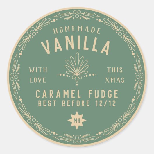 Sticker Rond Sage Green Fudge Noël do-it-yourself cadeau étique (Devant)