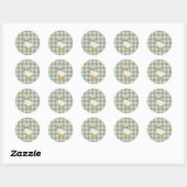 Sticker Rond Sage Green Gingham Buffalo Check Baby Shower (Feuille)