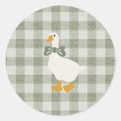 Sticker Rond Sage Green Gingham Buffalo Check Baby Shower (Devant)