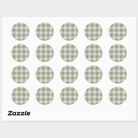 Sticker Rond Sage Green Gingham Buffalo Check Linen Texture (Feuille)