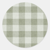 Sticker Rond Sage Green Gingham Buffalo Check Linen Texture (Devant)