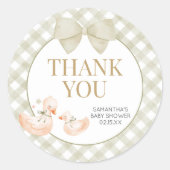 Sticker Rond Sage Green Gingham Silly Goose Baby Shower (Devant)