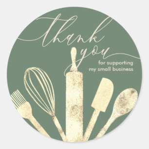 Sticker Rond Sage Green Gold Pâtissier boulangerie merci