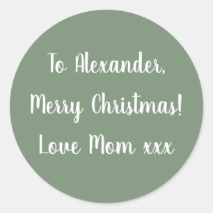 Sticker Rond Sage Green Joyeux Noël de Maman tag cadeau